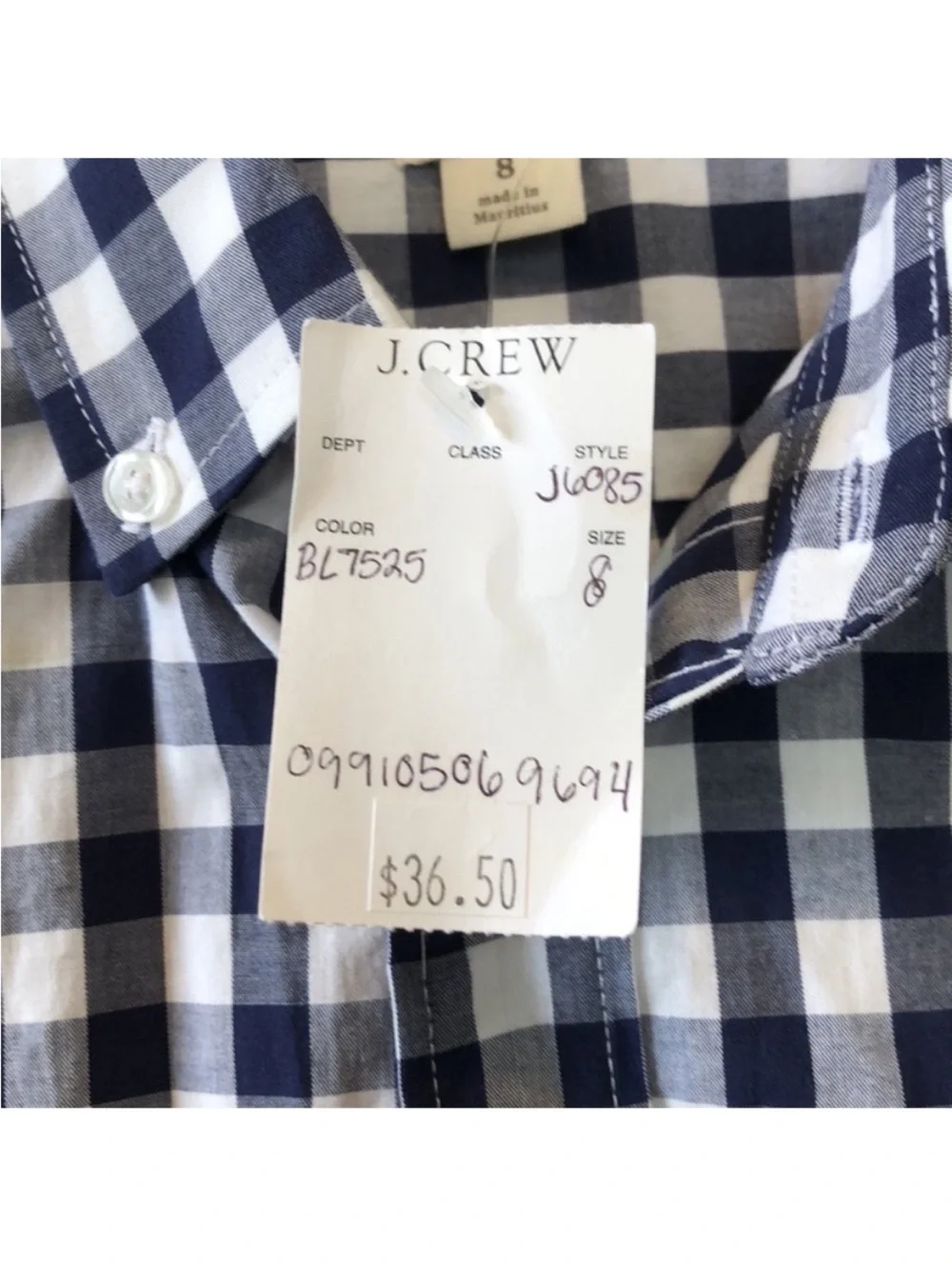 J. Crew Crewcuts Boys' Navy White Gingham Button Down Collared Shirt NWT 8
